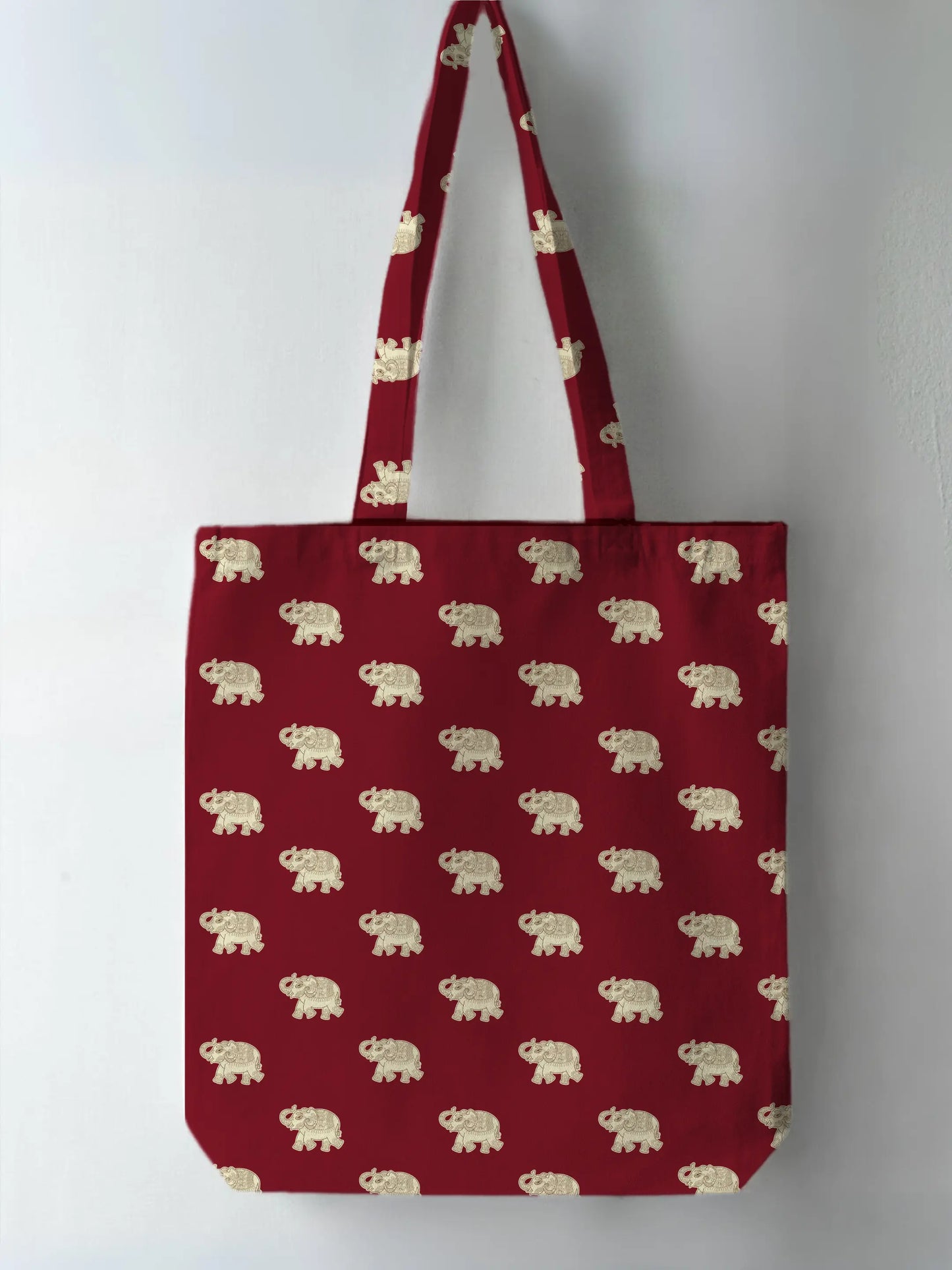 Elephant Pattern Maroon Full Print Tote Bag Heart Utopia Full Print Tote Bag Full Print Tote Bag