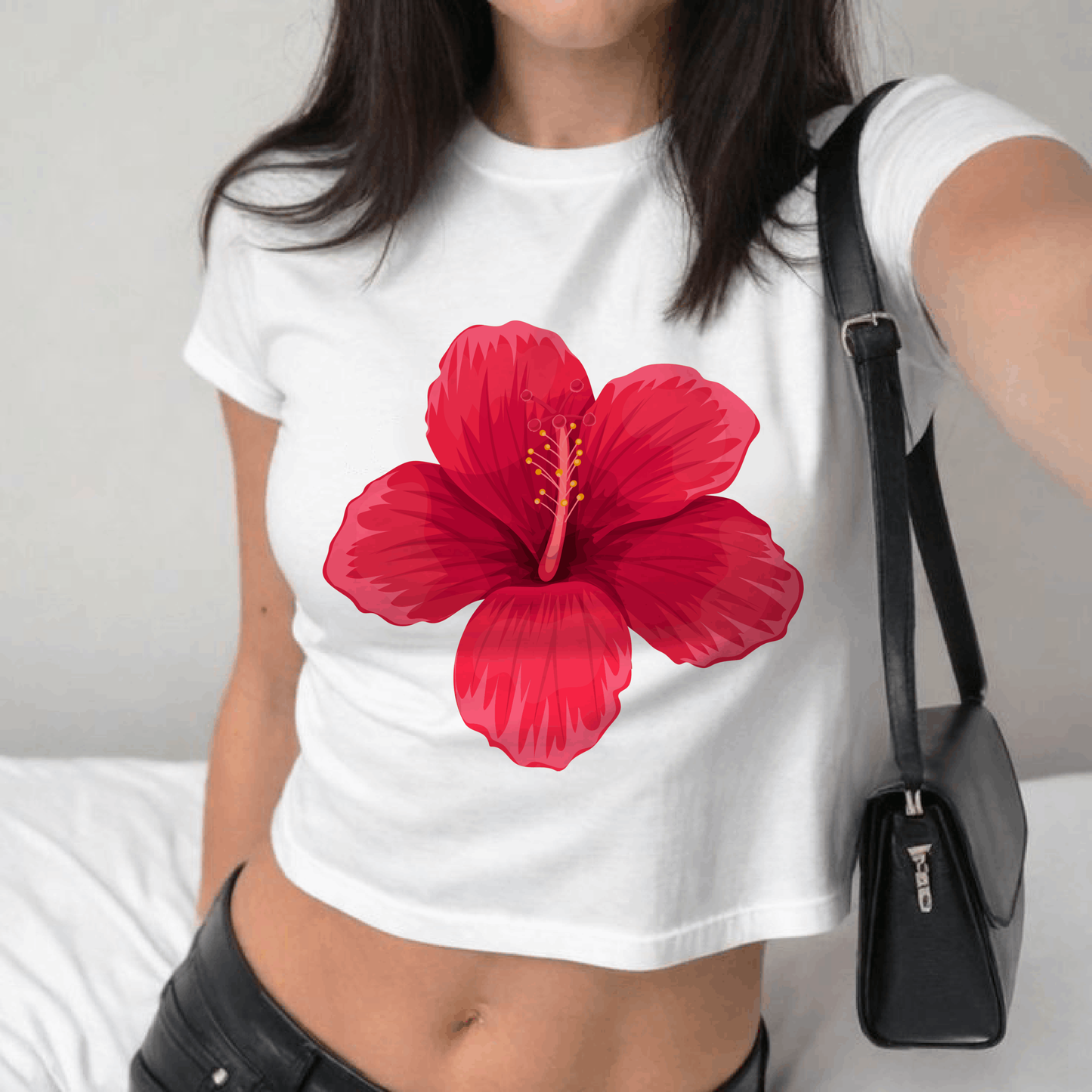 Red Hibiscus Crop Top