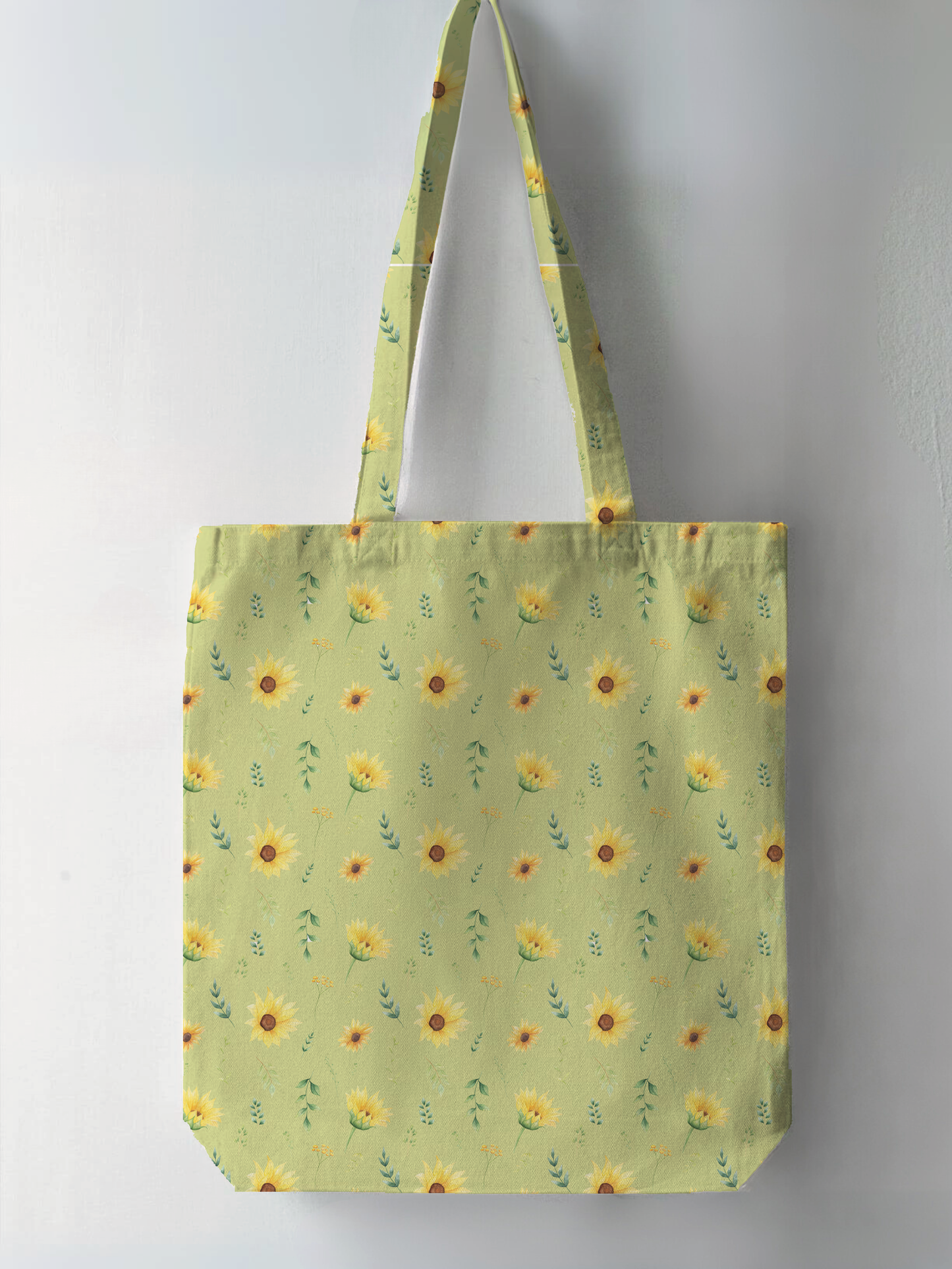 Sunflower Pattern Green  Full Print Tote Bag