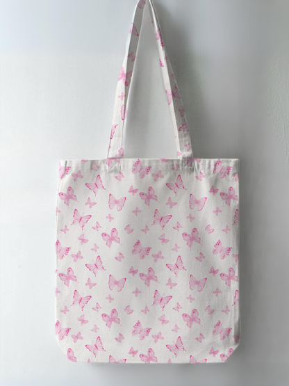 Pink Butterfly Full Print Tote Bag