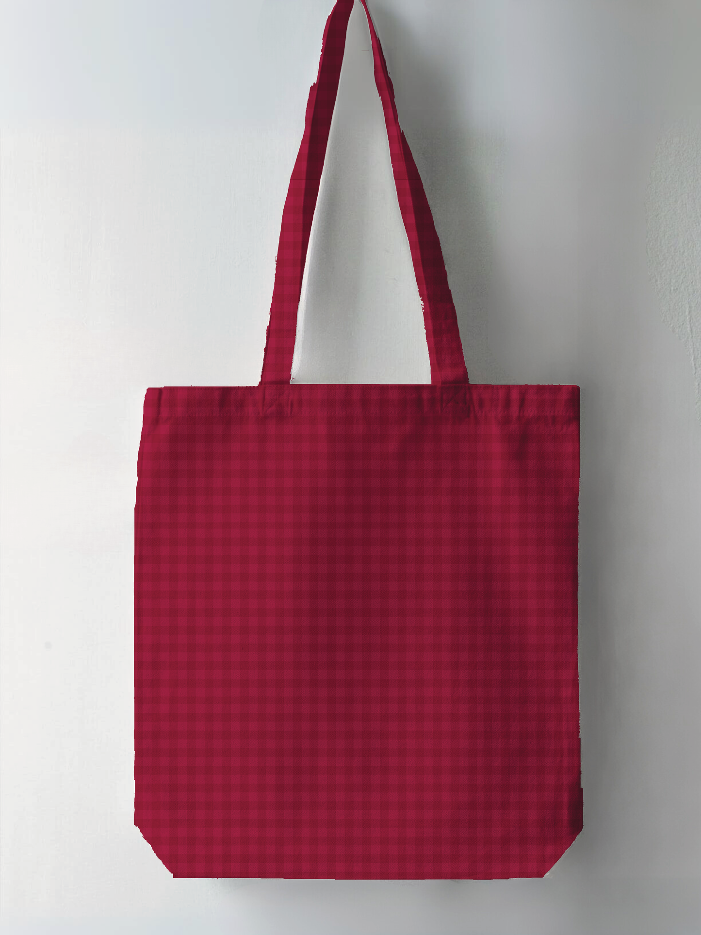 red checked design tote bag full print,eco-friendly cotton canvas