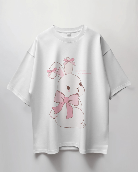 White bunny thick Oversized t-shirt