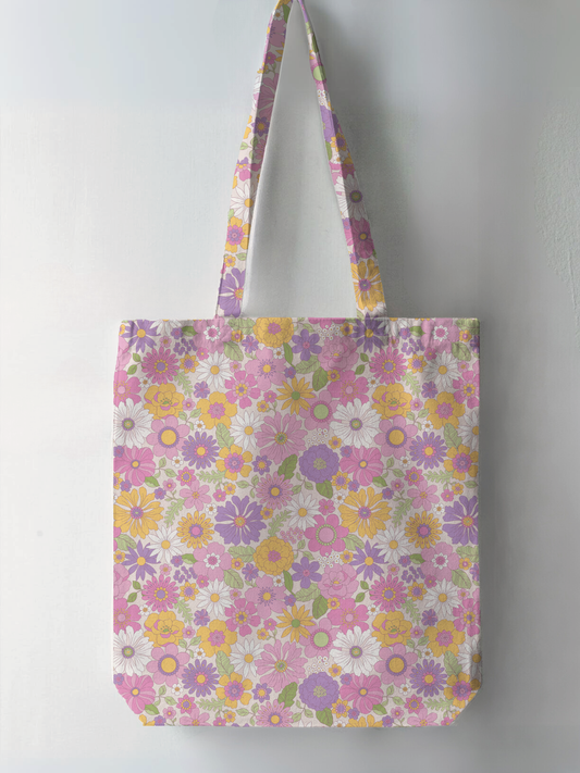 pink floral full print pattern tote bag,cute,printerest,eco-friendly ,cotton canvas