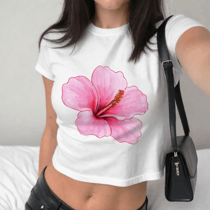 Pink Hibiscus Crop Top