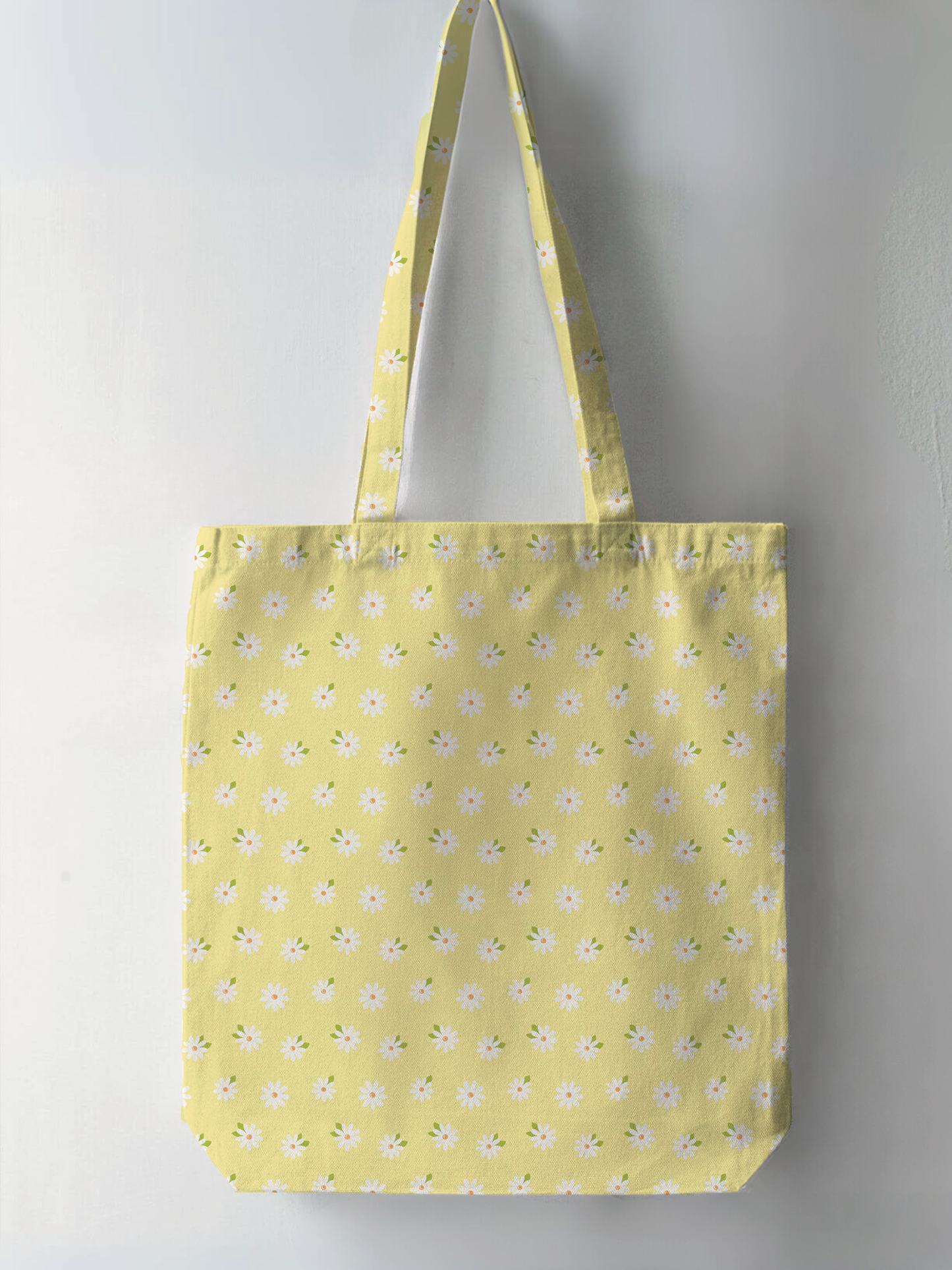 White Floral Yellow Full Print Tote Bag